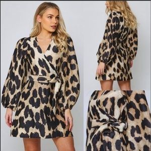 Ganni linen and silk voile leopard print mini dress